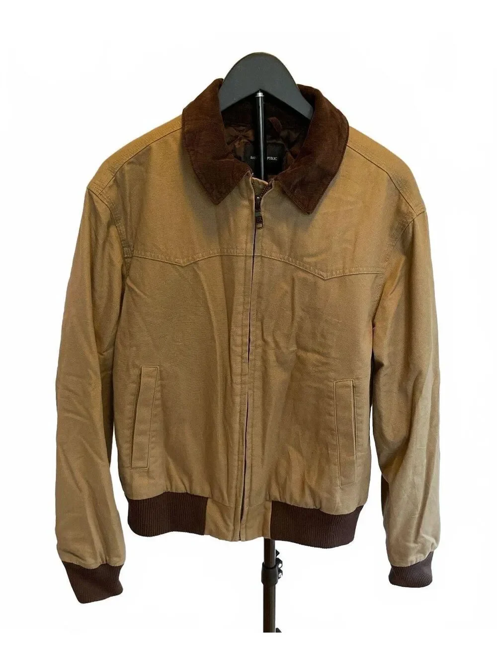 Banana Republic Tan Canvas Bomber Jacket Brown Corduroy Collar Men's Medium